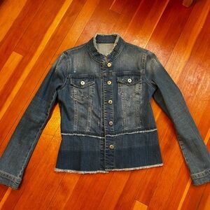 Marc Aurel Denim Jacket with Frayed Hem and moto collar